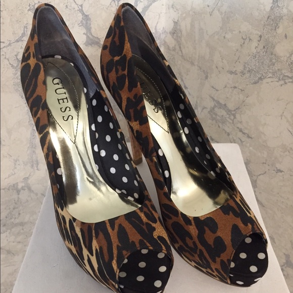 Guess animal leopard print peep toe heels size 6.5 - Picture 5 of 7